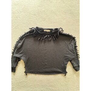 T Bags Los Angeles Black Fringe Detail Cropped Sweatshirt Top Women's Size S
